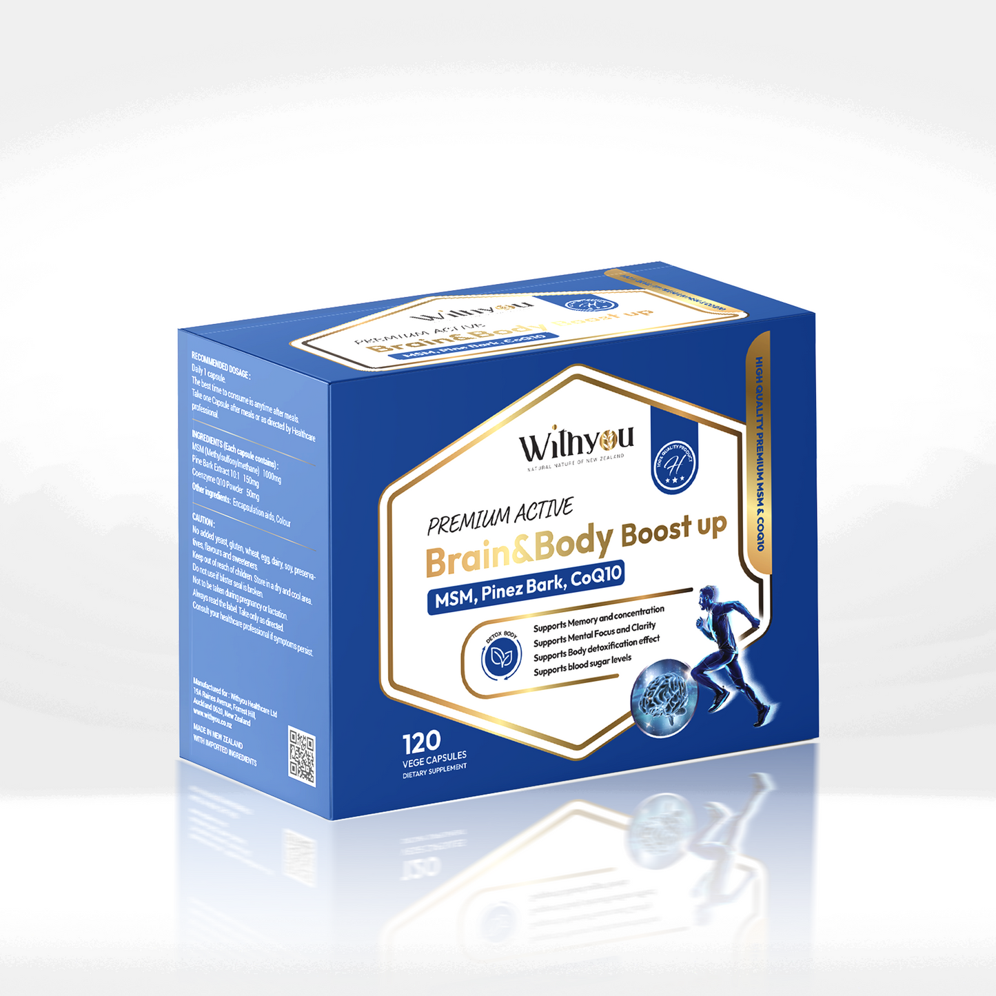 Withyou Premium Active Brain&Body Boost up(MSM,Pine Bark, CoQ10) 120vege caps