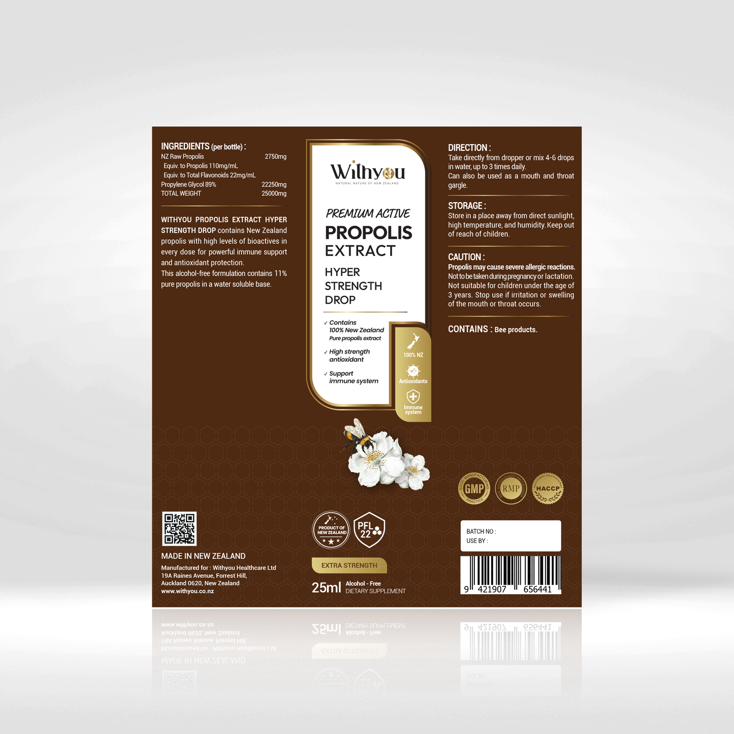 Withyou NZ Pure Immune Propolis PFL 22 Extract Hyper Strength Drop (Alcohol-Free) 25ml