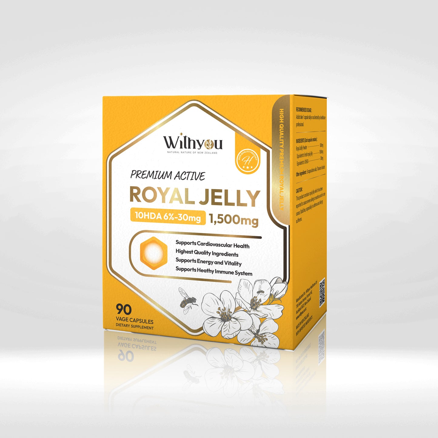 Withyou 100% Pure NZ  Active Royal Jelly 1,500mg (10HDA 6%-30mg) 90caps