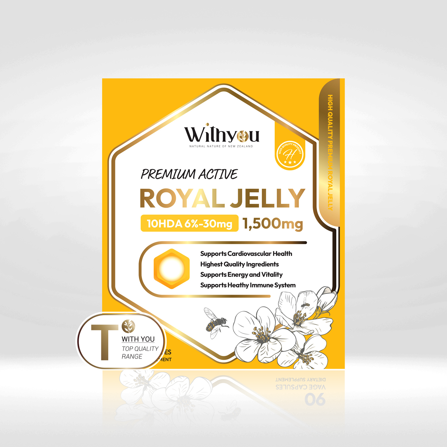 Withyou 100% Pure NZ  Active Royal Jelly 1,500mg (10HDA 6%-30mg) 90caps